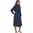 thumbnail image 4 of HEARTNICE Hooded Robe for Women, Soft Kimono Spa Knit Long Bathrobe Lightweight Blended Cotton Loungewear with 3/4 Sleeve, (Navy Hooded,2XL), 4 of 7