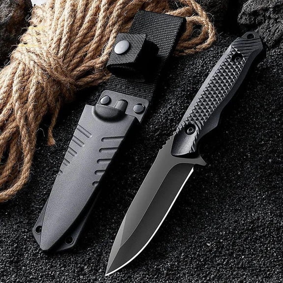 Fixed Blade Outdoor Survival Knife, High‑Carbon Stainless Steel Full Tang Camping Knife, Non‑Slip Handle Tactical Knife with Nylon Sheath for Hiking Hunting Emergency