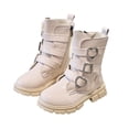 thumbnail image 2 of Girls Martin Boots Faux Leather Tall Boots with Double Buckle & Side Zipper Non Slip Thick Platform Sole Casual Dress Footwear for Fall Winter Daily Wear Beige 11.5(29), 2 of 6