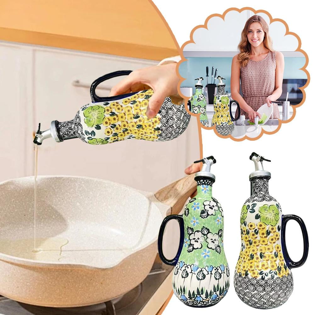 700ml Italian Ceramic Olive Oil Dispenser Bottle,Hand Painted Olive Oil Bottles,Stoneware Olive Oil Cruet for Kitchen with Stainless Steel Spout,for Oils,Vinegar,Coffee Syrups,Sauces