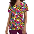 thumbnail image 2 of TIMIFIS Hauts de Sarrau d'Infirmière pour Femmes de la Saint-Valentin Uniforme de Travail Manches Courtes Col en V Blouse T-shirt de Travail avec Poches - Imprimé Rouge, 2 of 4