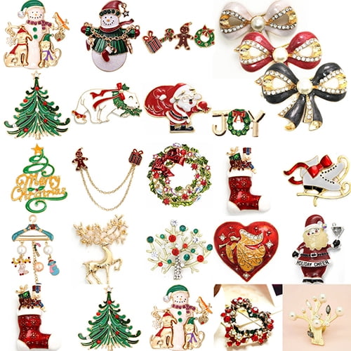 Christmas Brooch Pin Crystal Snowflake Jingle Bell Garland Wreath Xmas Hot Gift 