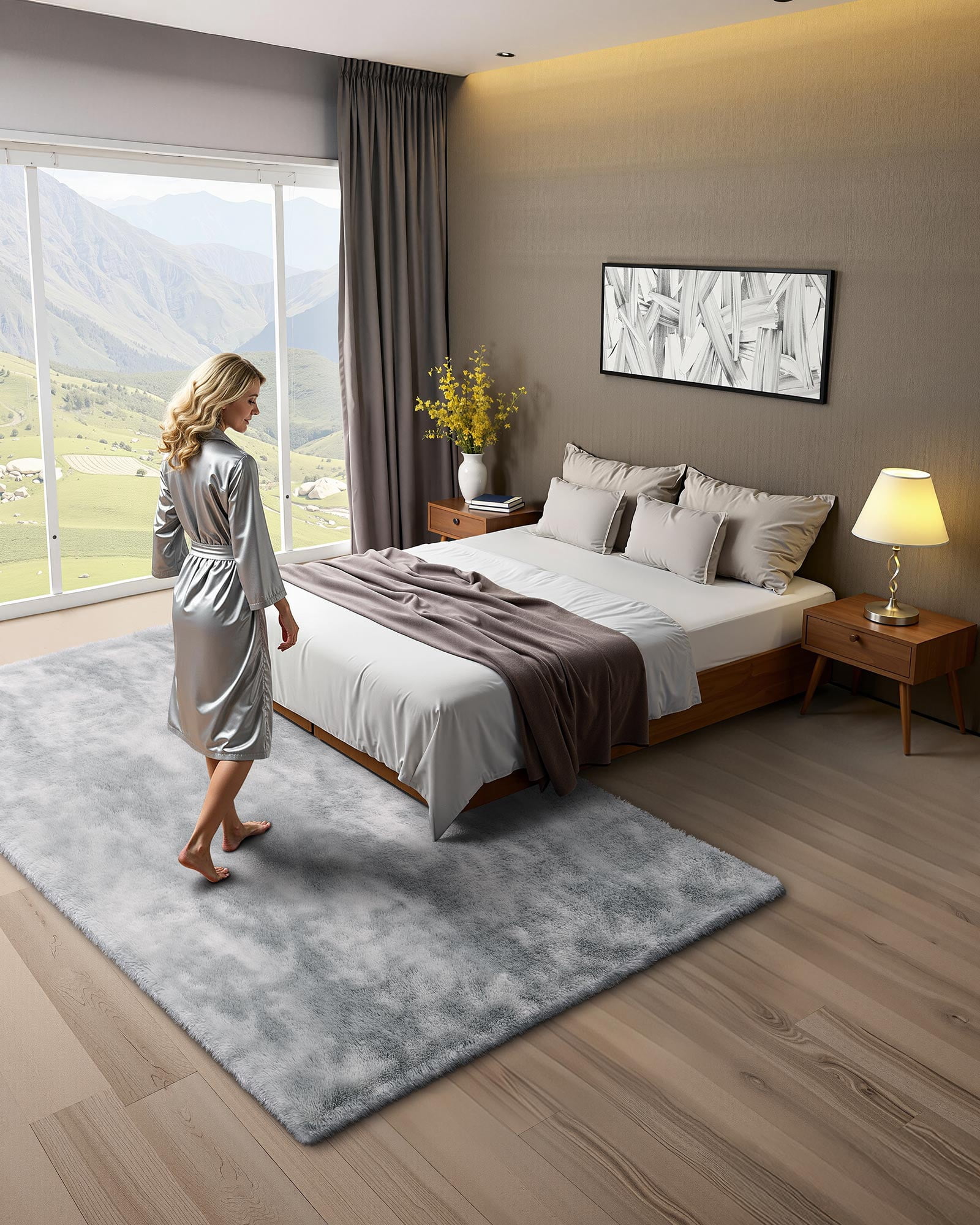 VEVOR Indoor Plush Area Rugs, 6 x 9 ft Soft Plush Carpet, Furry Shag Area Rugs for Living Room, Bedroom, Modern Home Decor Aesthetic Long-Pile Rug, Non-Shedding, Slip-Resistant, Tie-Dye Light Gray