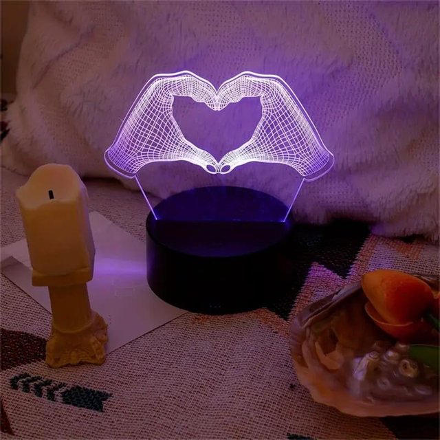 1 lámpara de noche Love 3D, lámpara de ilusión óptica 3D con tacto, luz ambiental que cambia de 7 colores para dormitorio