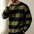 thumbnail image 5 of SEROYE Mens Knit Sweaters Color Block Wide Horizontal Striped Long Sleeve Crewneck Ribbed Trim Pullover Casual Tops (XL, Army Green), 5 of 5