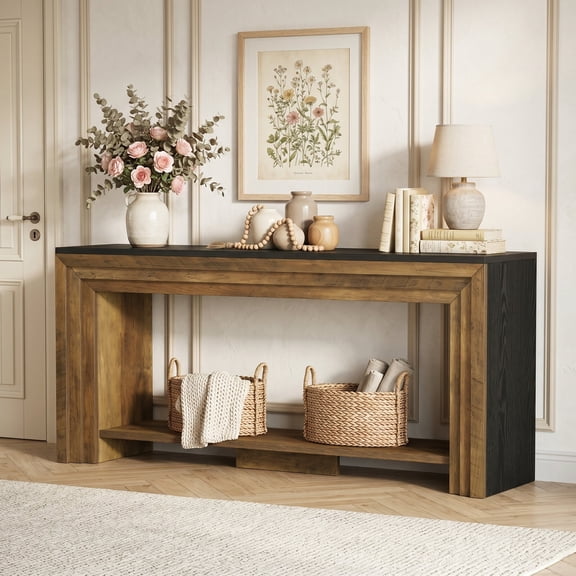Finmind 70.9" Farmhouse Console Table, 2-Tier Wooden Sofa Table with Storage for Entryway, Hallway, Living Room