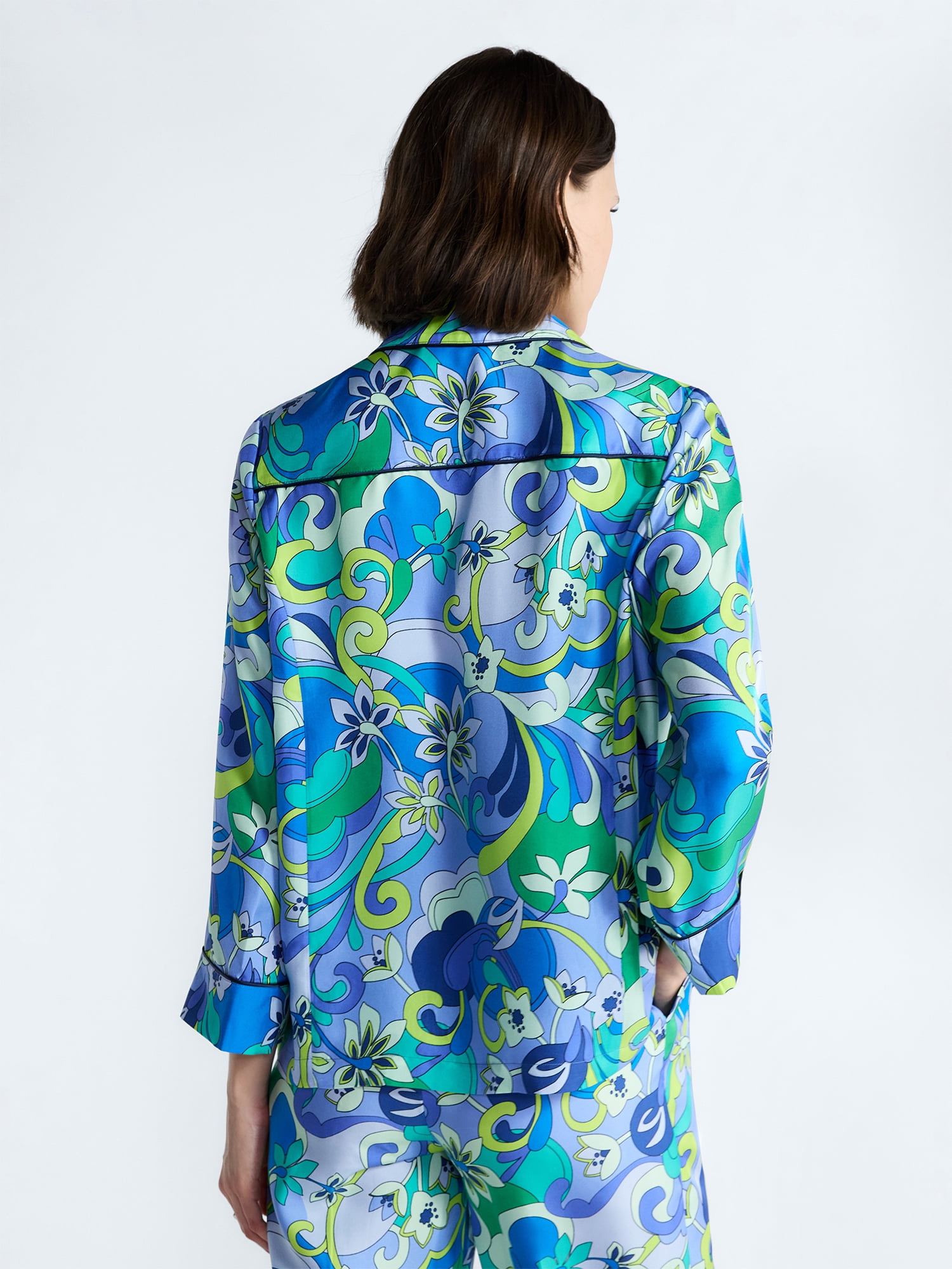 Free Assembly Women's and Women's Plus Silk Day Jama Shirt with Long Sleeves, Sizes XS-4X