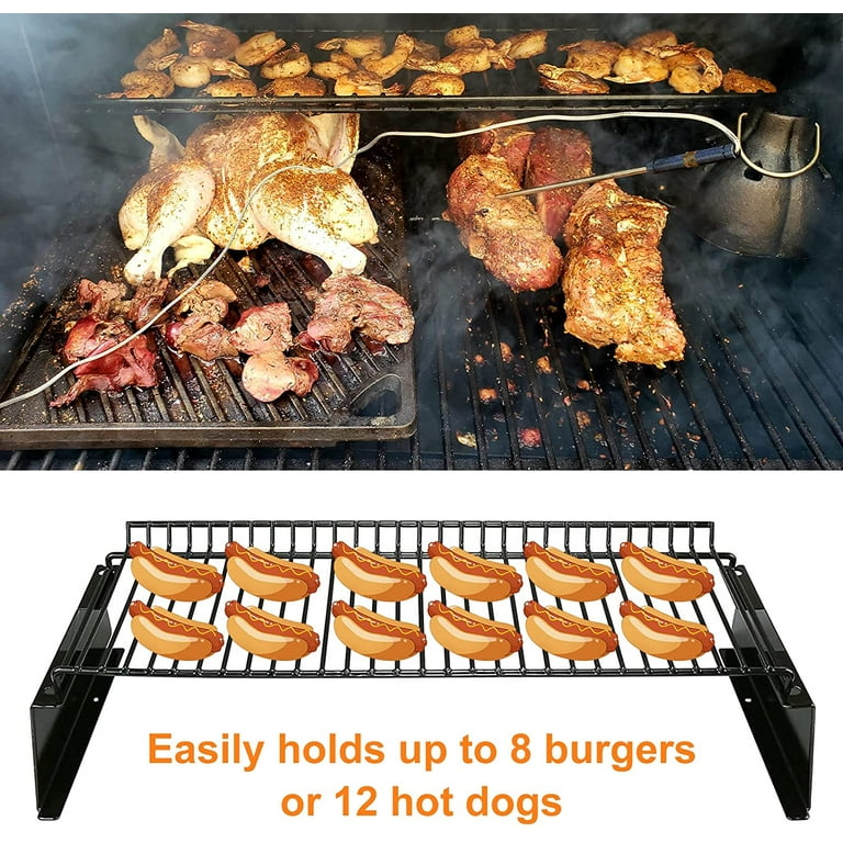 Grisun Universal Grill Rack Chrome Steel Upper Rack Warming Rack for GAS Charcoal and Wood Pellet Grill Foldable Leg Design Rised Rack for Expanded Co