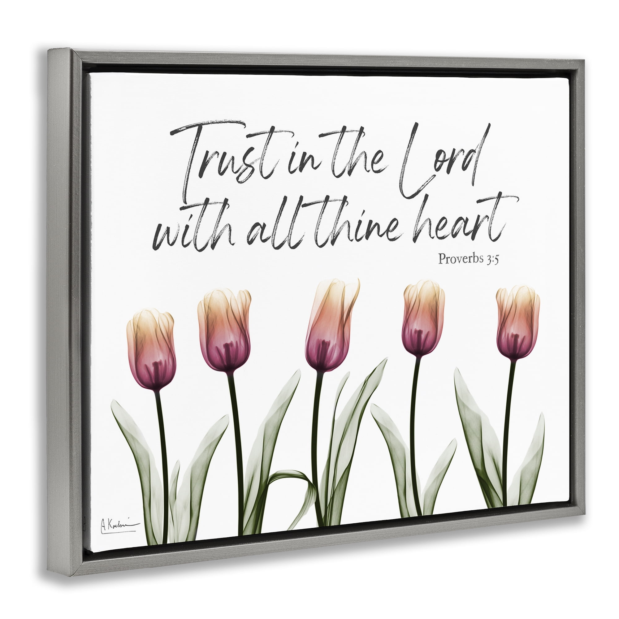 Stupell Industries Trust The Lord Tulips Religious Painting Gray Floater Framed Art Print Wall Art, 31 x 25