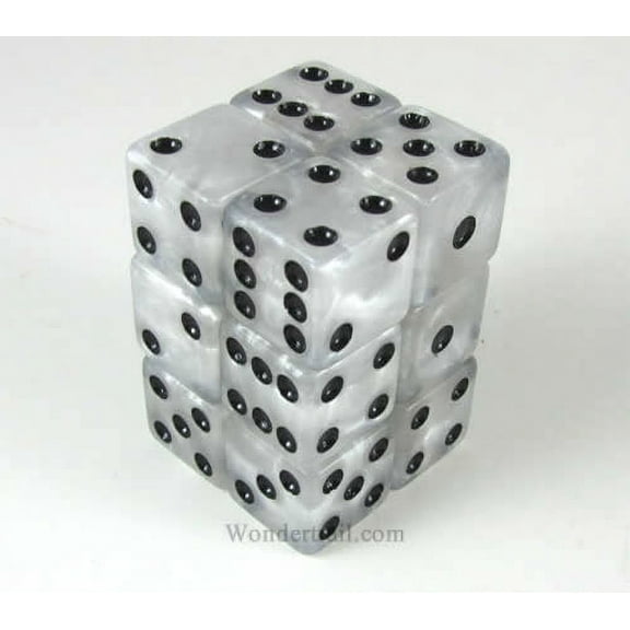 Pearl Marblized Dice with Black Pips D6 16mm (5/8in) Pack of 12 Koplow Games