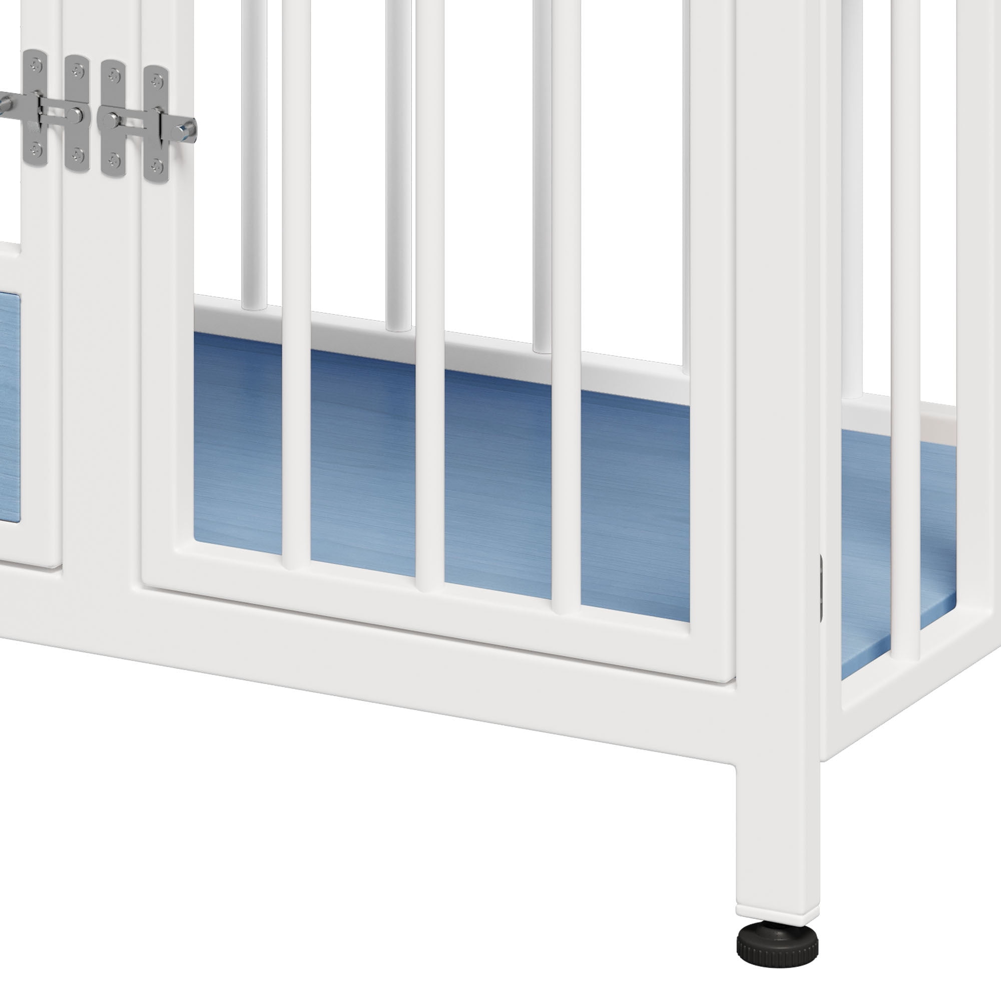 Uforic 39.3" Foldable Wooden Indoor Dog Cage Table with 360° Rotatable Bowls& Adjustable Feet, White&Blue