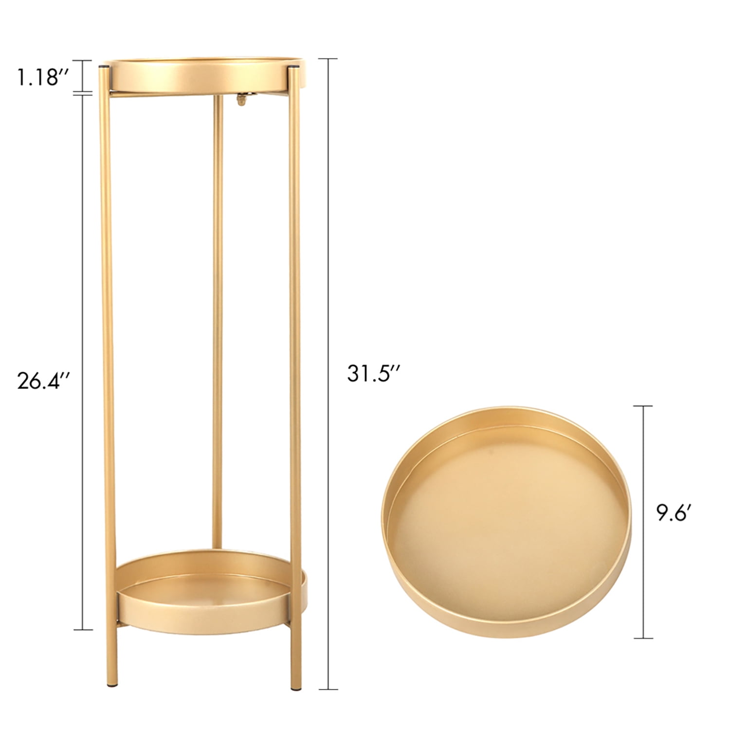 Kadyn Modern Folding Metal 2-Tier Plant Stand, Plant Shelf Rack with 2 Round Trays, Display Shelf, Golden