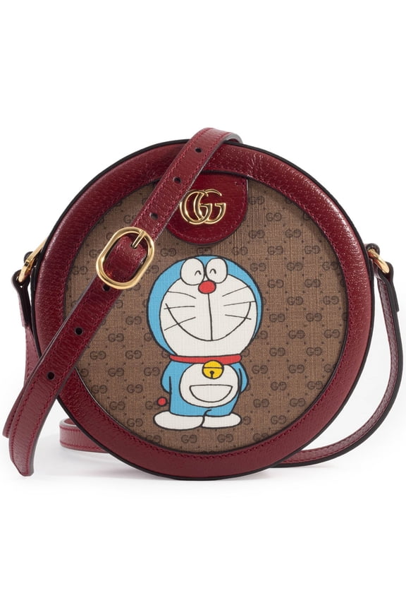 Pre-Owned Gucci x Doraemon Shoulder Bag 625216 GG Supreme Leather Red Beige Circle Mini