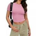 thumbnail image 3 of Mittory Womens Tops Trendy Basic Crew Neck Short Sleeve T Shirt Slim Fit Cute Crop Top Shirts Casual Summer Clothes, 3 of 7