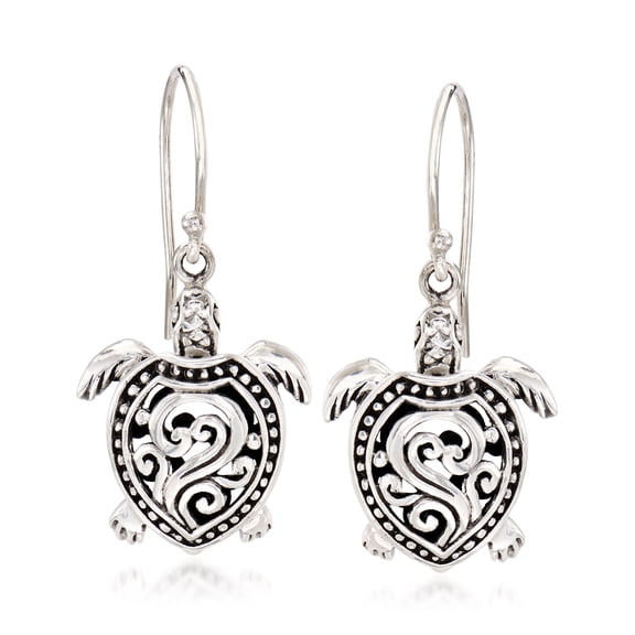 Ross-Simons Sterling Silver Filigree Turtle Drop Earrings, Women's, Adult
