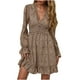 thumbnail image 1 of Vestido hasta la rodilla con volantes y manga larga de mariposa con cuello en V y estampado de puntos sexy informal para mujer a la moda Fridja NMB5002, 1 of 8