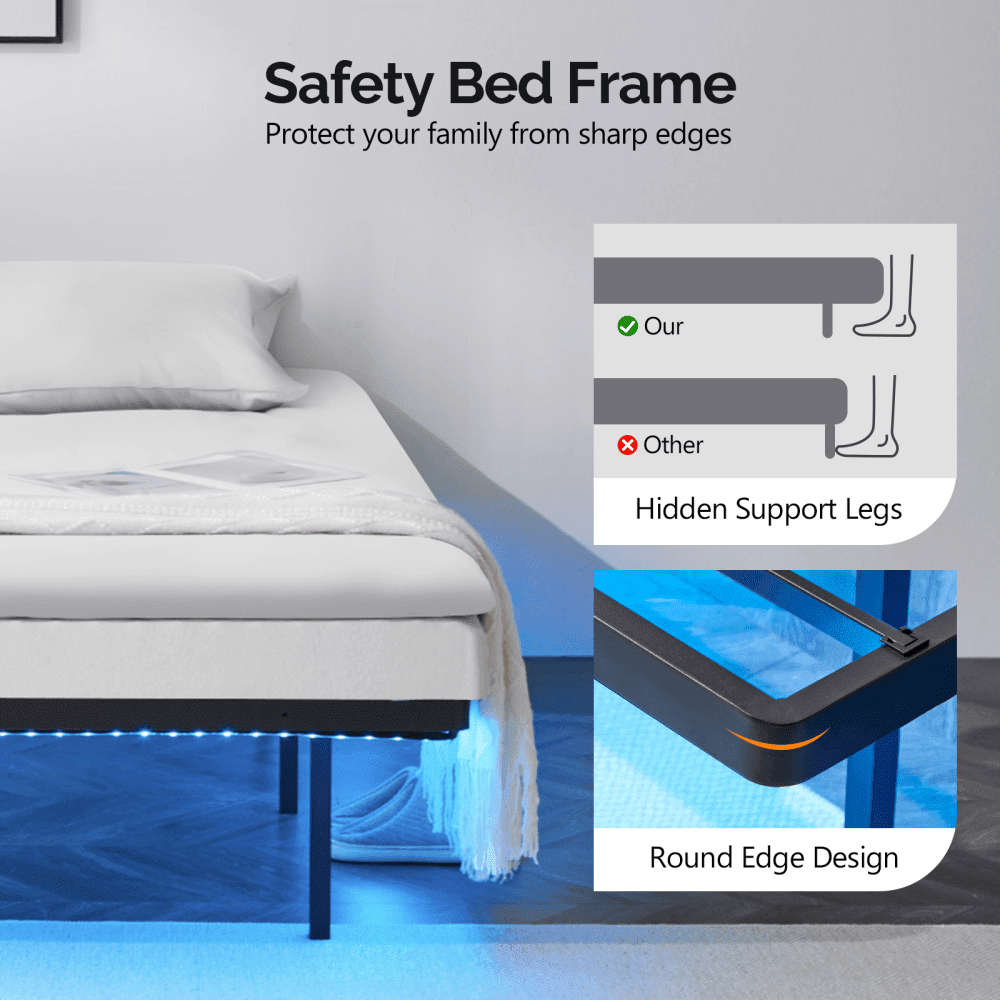 Tcbosik Full Size Floating Bed Frame, Heavy Duty Platform Bed with Power Outlet and LED Strip Light, Easy Assembly, Black