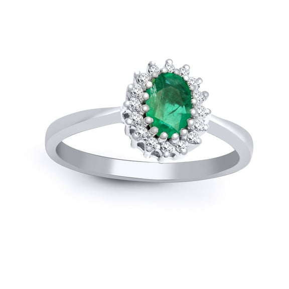 9ct White Gold Jewelco London Diamond Emerald Classic Royal Cluster Ring 9mm