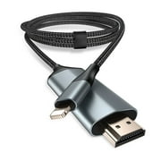 Lightning to HDMI Adapter • HDMI Cable for iPhone to TV • Compatible with iPhone14, 13, 12, 11 & YouTube to TV Output • with 1080P HD Display • Sync Video and Sound • Just Plug and Play • 6.6FT, Grey