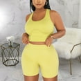 thumbnail image 2 of Yoga Sets for Women, Ribbed Bra Tank Tank High Waist Leggings Shorts Suits, Summer Stretchy Seamless Workout Outfits Linen Sets for Lady 2 Piece Long Sleeve Yellow M, 2 of 7