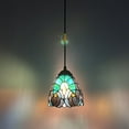 thumbnail image 2 of Tiffany Style Mini Hanging Lamp Green Brown Stained Glass LED Bulb Included 6”W*6”D*50”H, 2 of 7