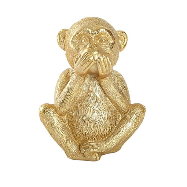 Figura de mono, decoración del hogar, artesanía de resina, hecha a mano, de mesa, Fengshui chino, dorado No hables cosas malas