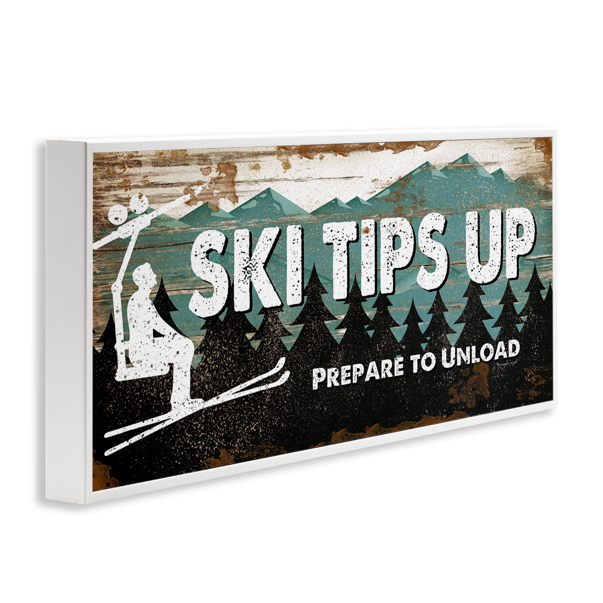Stupell Industries Winter Rustic Mountain Skiing Typography Painting White Framed Art Print Wall Art, 30 x 13