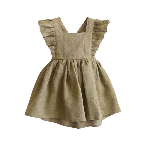 Bobifish Toddler Girls Square Neck Sundress Ruffle Strap Gathered Waist Skater Dress Children Preppy Comfortable Daily Weekend Casual Dress