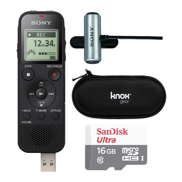 Paquete de grabadora de voz digital Sony ICD-PX470 con tarjeta SanDisk Ultra de 16 GB, micrófono est