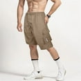 thumbnail image 2 of Men's Cargo Shorts with Elastic Waistband, Loose Fit, Short Cotton Cargo Shorts with Pocket, Technical Cargo Shorts for Outdoor, Work, and Running (Khaki, XXL), 2 of 4