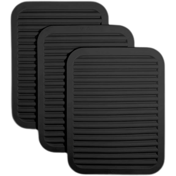 9"x12" Silicone Trivets for Hot Pots and Pans, Heat Resistant Hot Pads for Kitchen Counter, Multi-Purpose and Versatile Trivet Mat - Durable Flexible Silicone Hot Pad, Rectangle 3Pack,Black