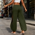 thumbnail image 7 of Solid Side Slit Harem Yoga Pants Women Elastic Drawstring Waist Lightweight Beach Lounge Casual Pants Army Green XL, 7 of 7