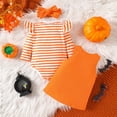 thumbnail image 4 of Xyant My First Halloween Baby Girl Outfit Pumpkin Ruffle Long Sleeve Romper Overall Dress Headband Set Cute Fall Winter Clothes for Baby Girl (Orange,9-12 Months), 4 of 7
