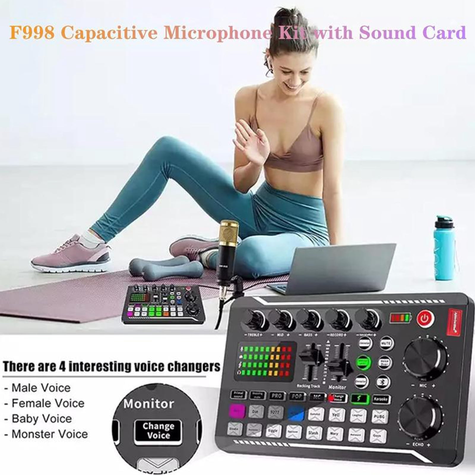 SHegdu Podcast Equipment Bundle Recording Studio Package with Microphone Live Sound Card Stand Wired Headphones for Live Streaming Singing Gaming (Black)