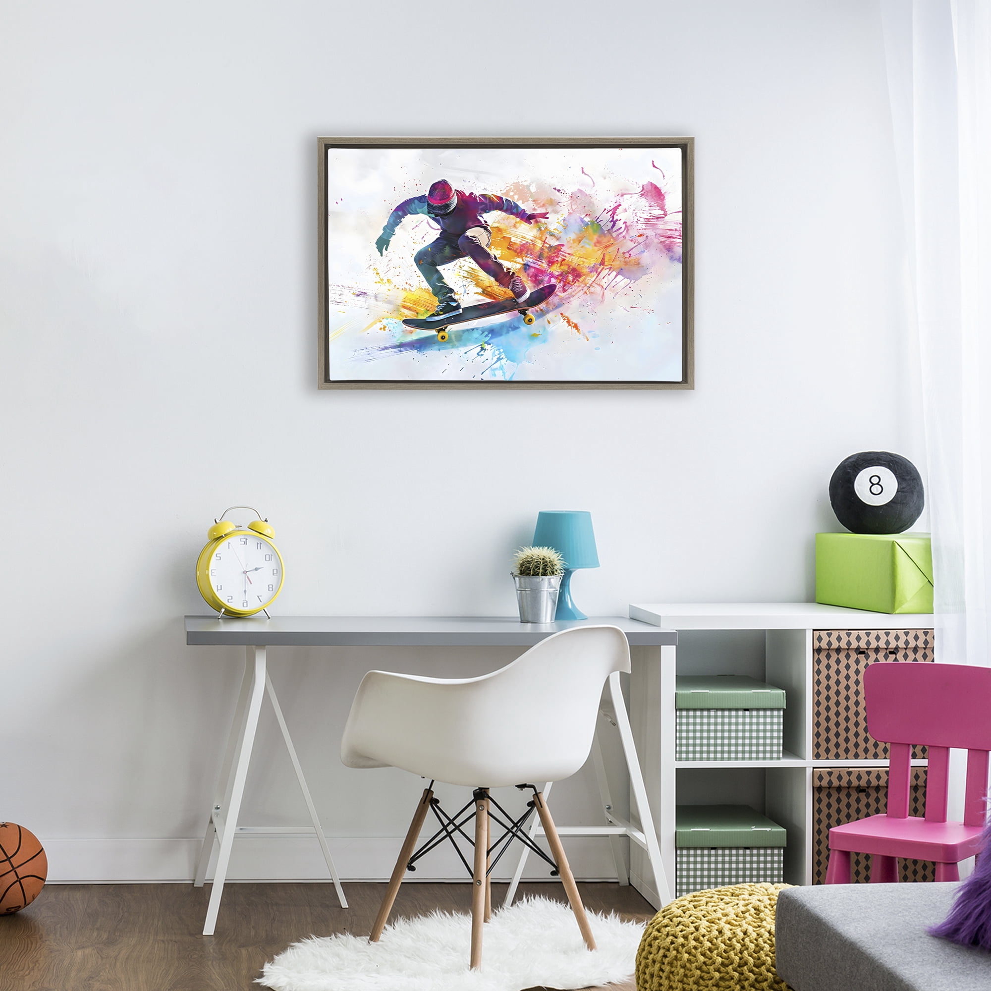 Stupell Industries Skateboarder in Motion Brown Framed Floater Canvas Wall Art, design by Creative Studio
