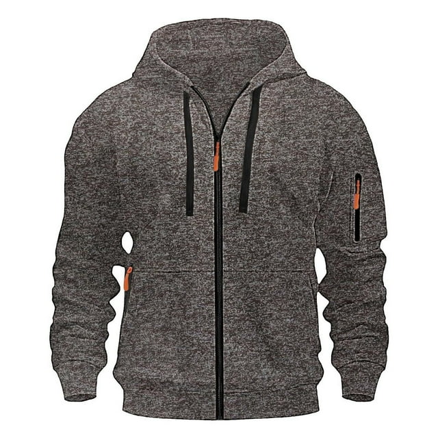 Dolkfu Sudadera con capucha de color sólido para hombres, chaqueta deportiva con cremallera completa, abrigo de sudadera para hombres L