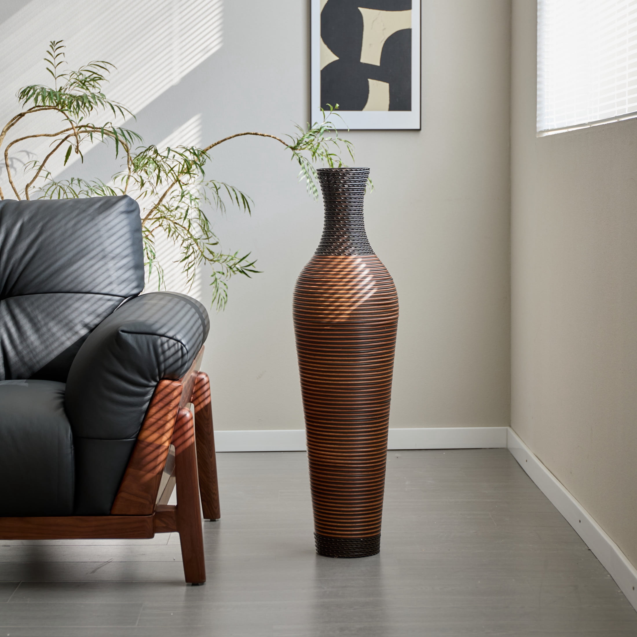 Noble House 39.4" Tall PVC Floor Vase, Two-Tone Textured Decorative Vase, Dark Brown
