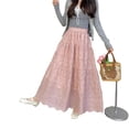 thumbnail image 4 of Oksale Maxi Skirts for Women Vintage Embroidery High Waisted Skirt Wave Hem Flowy A Line Skirts for Going Out Pink Free Size, 4 of 6