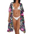 thumbnail image 3 of HELLHERO High Quality Fabrics Bikini Cover Up for Summer Comfort Free Size Long Kimono Swimsuit Cover Up Botanical Skull, 3 of 6