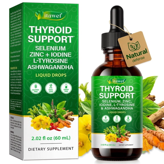 Thyroid Supplement with Iodine, Energy Support, Promotes Metabolism, Fast Absorption Liquid Drops, 2.02 fl oz