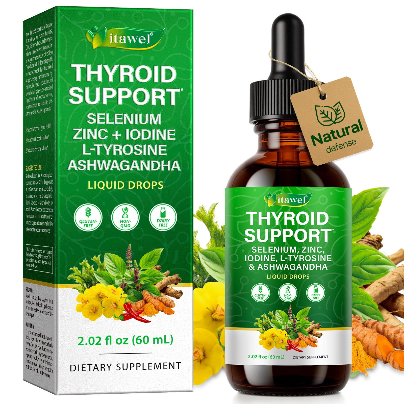 Thyroid Supplement with Iodine, Energy Support, Promotes Metabolism, Fast Absorption Liquid Drops, 2.02 fl oz