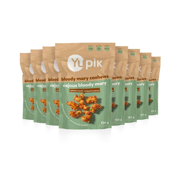 Yupik Bloody Mary Cashews, Kosher, Crunchy Snack, Made with Natural Ingredients & Flavors, Cocktail Flavored Cashews, Caesar Drink Seasoning, Quinoa, Celery & Tomato Garnish, 8 Count, 136 g