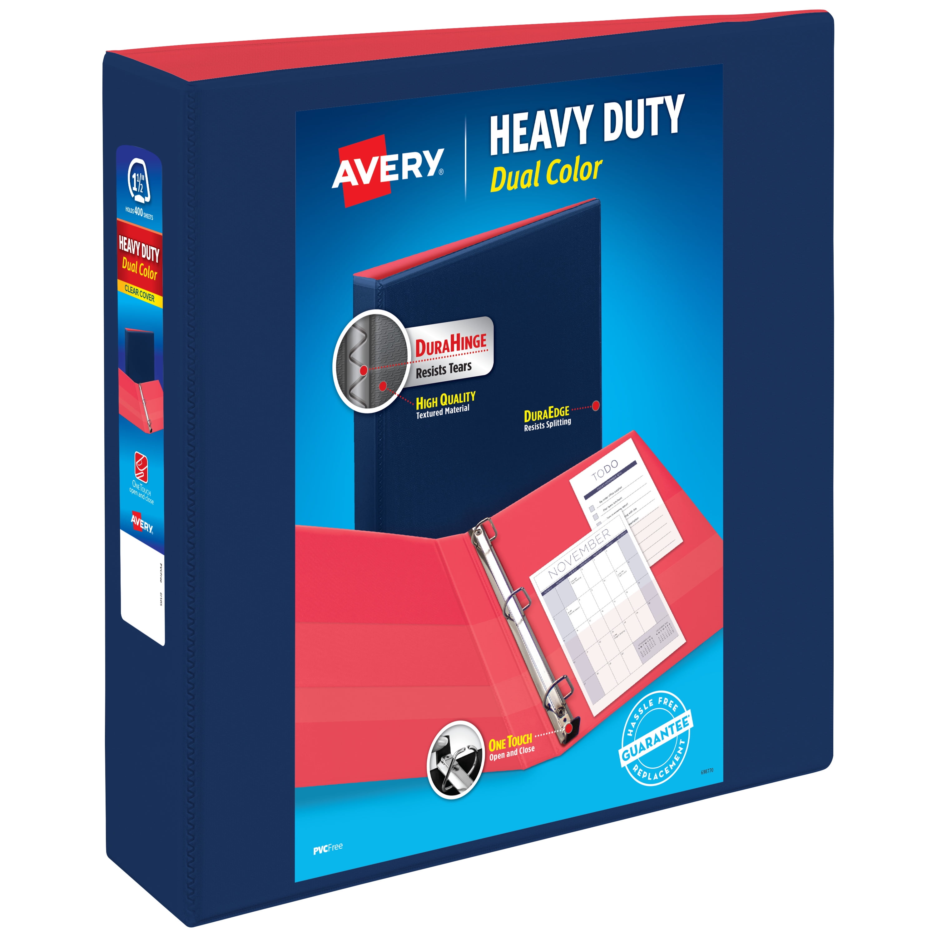 Avery Heavy-Duty Dual Color View Binder, Navy/Coral, 1.5' Slant Rings, Holds 375 Sheets (79863)