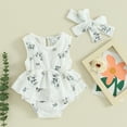thumbnail image 2 of Bagilaanoe Newborn Baby Girl Summer Rompers Dress Floral Print Sleeveless Bodysuits + Headband 3M 6M 12M 18M 24M Infant Patchwork A-line Dresses, 2 of 8