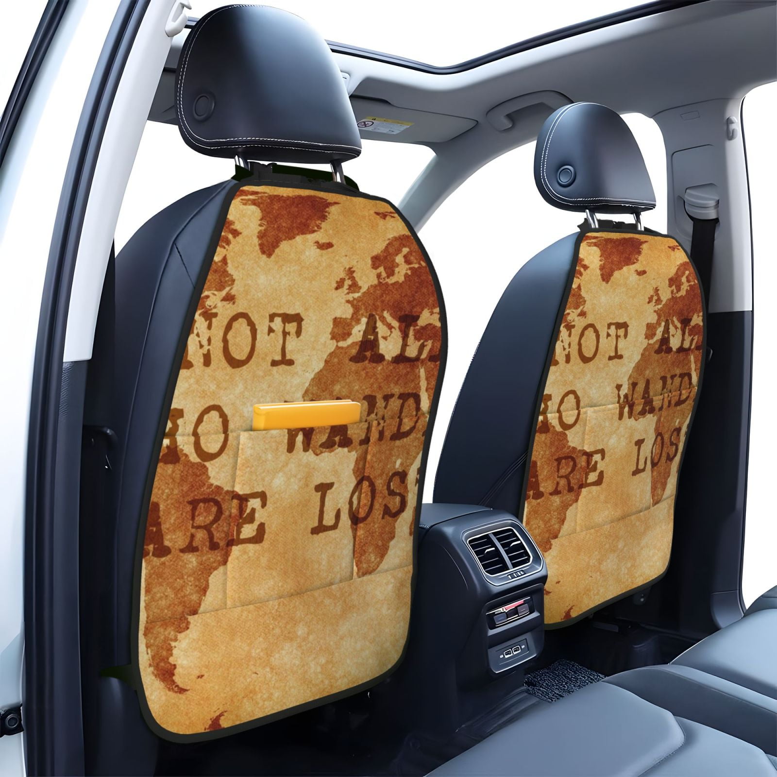 Xecao Not All Those Who Wander Are Lost2 Pattern Car Seat Back Protector 2 Pack Large Capacity Pocket, Kick Mats Back Seat Protector