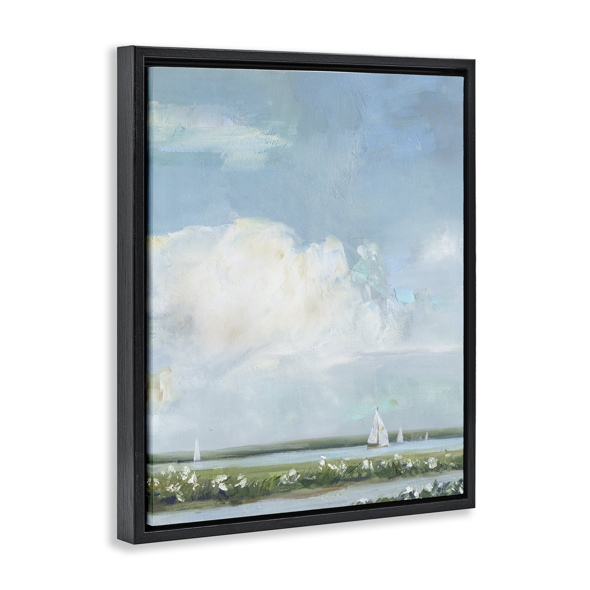 Stupell Industries Seaside Sailing Along Meadow Black Framed Floater Canvas Wall Art, design by Sally Swatland