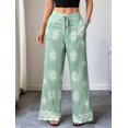 thumbnail image 4 of Women Lazy Style Printed Wide Leg Pants Elastic High Waist Side Pockets Loose Fit Casual Trousers Flower Color L, 4 of 8