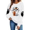 thumbnail image 2 of TKLPEHG Womens Halloween Sweatshirt 2026 Funny Cute Witch Hat Ghost Coffee Cup Graphic Long Sleeve Pullover Crewneck Comfy Holiday Tops Fall Clothes (White,S), 2 of 6