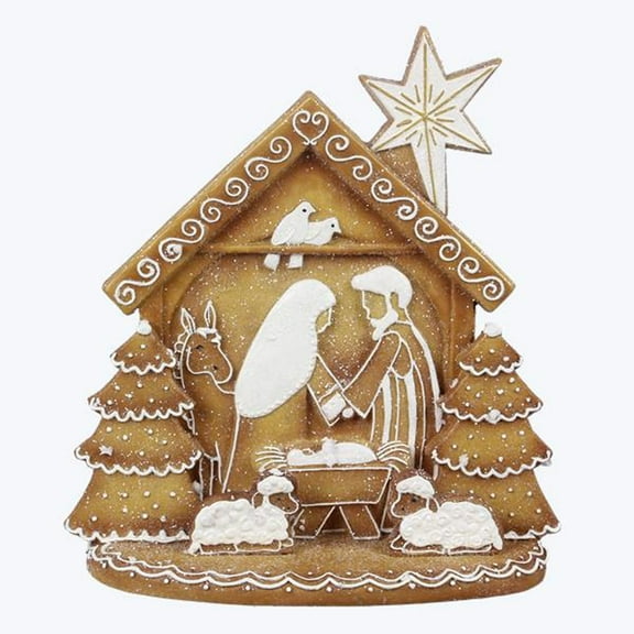YI Christmas Decor -Gingerbread Nativity Holy Family Stable Figurine Scene