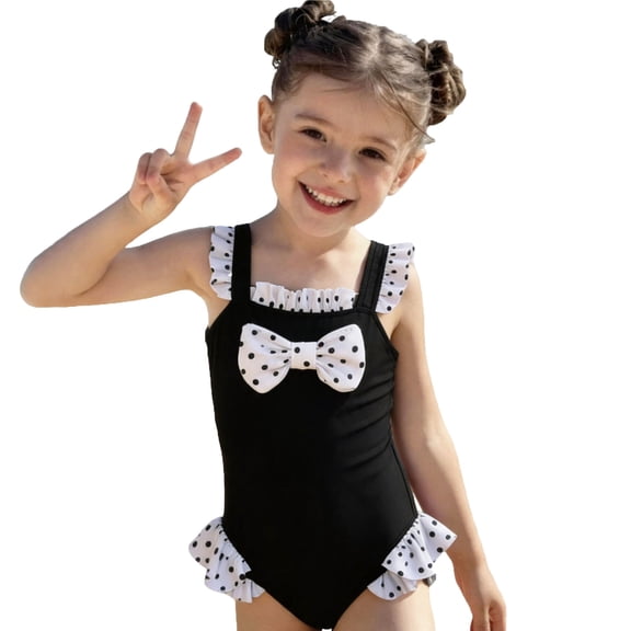 Little Girls Swimsuit Cartton Cute Swimwear Polka Bowknot Piece Toddler Kids Baby Swimwear Bathing Suit Swimsuits